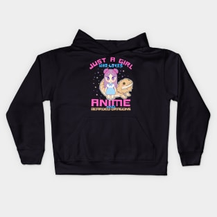 Just A Girl Who Loves Anime And Bearded Dragons Kids Hoodie